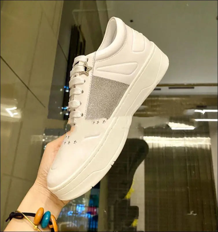 Pearl Sequin Lace-up Sports Casual Shoes Platform Casual White Shoes - Update Avenue 