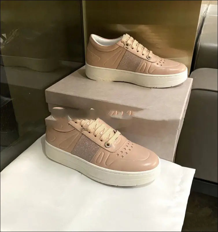 Pearl Sequin Lace-up Sports Casual Shoes Platform Casual White Shoes - Update Avenue 