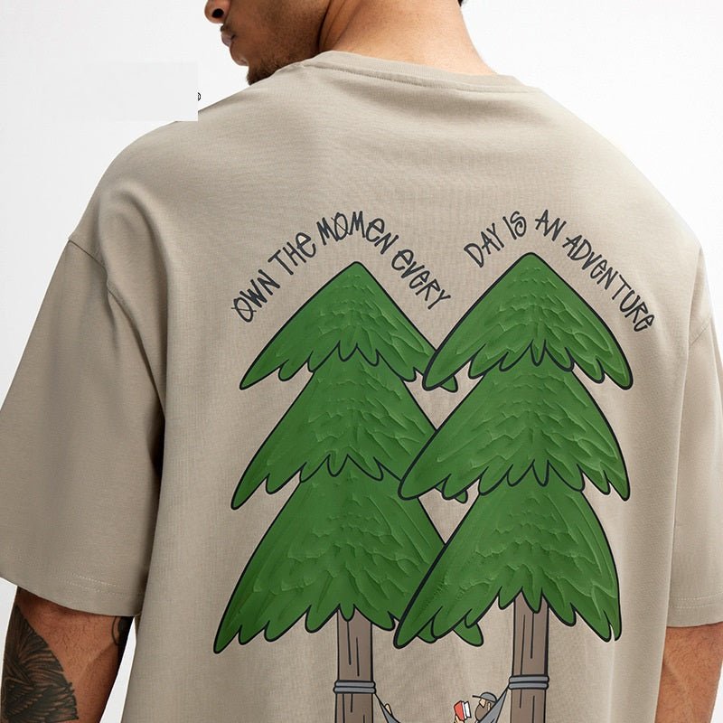 Pine Puff Print T-shirt Casual Pure Cotton Wind Sand Khaki Pine Puff Print T-shirt Casual Pure Cotton - shop_name
