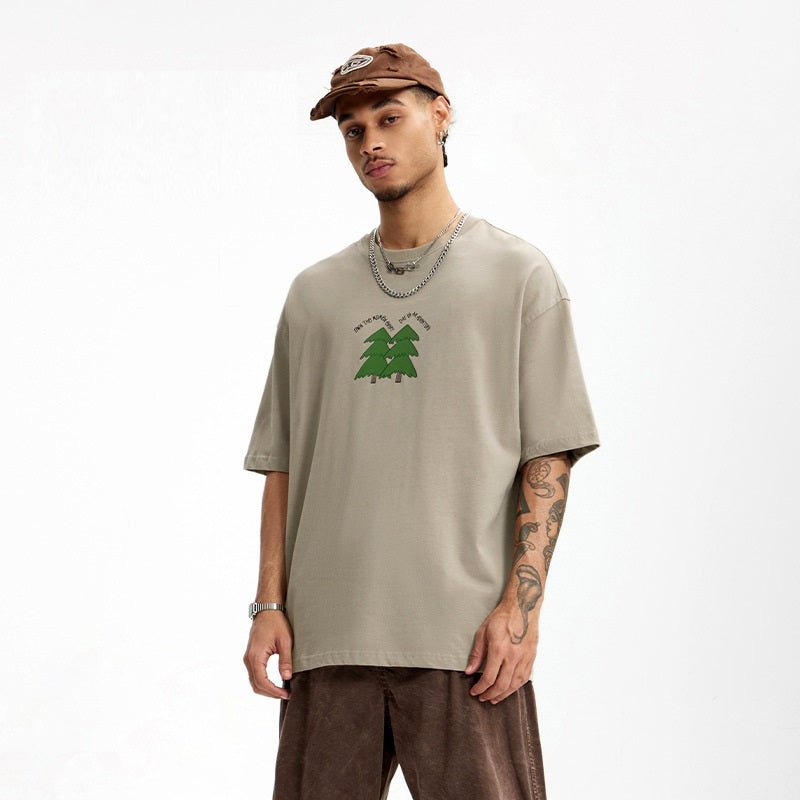 Pine Puff Print T-shirt Casual Pure Cotton Wind Sand Khaki Pine Puff Print T-shirt Casual Pure Cotton - shop_name