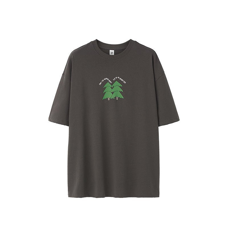 Pine Puff Print T-shirt Casual Pure Cotton Mud Ash Pine Puff Print T-shirt Casual Pure Cotton - shop_name