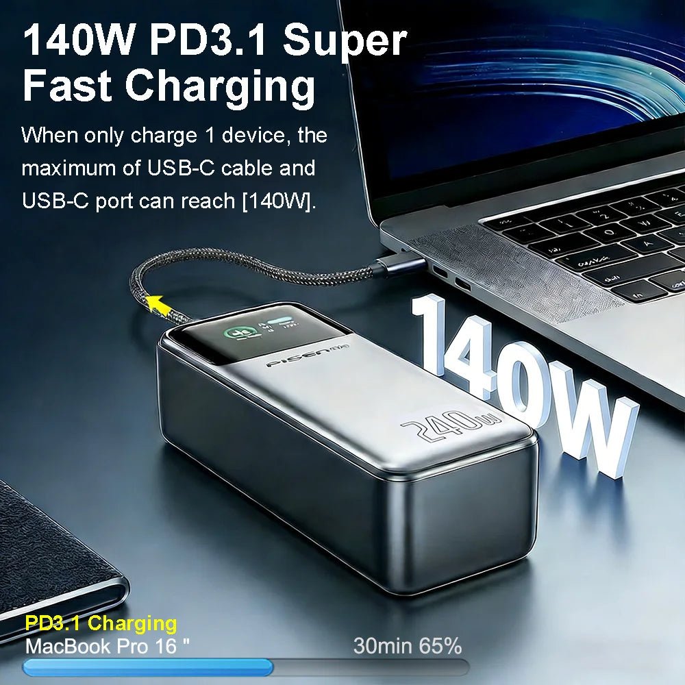 PISEN 240W Power Bank With Fast Charging Cable 27000mAh Portable PD3.1 CCC Powerbank for Laptop Notebook iPhone External Battery 67W 20000mAh Grey PISEN 240W Power Bank With Fast Charging Cable 27000mAh Portable PD3.1 CCC Powerbank for Laptop Notebook iPhone External Battery - shop_name