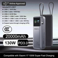 PISEN 240W Power Bank With Fast Charging Cable 27000mAh Portable PD3.1 CCC Powerbank for Laptop Notebook iPhone External Battery 130W 20000mAh Grey PISEN 240W Power Bank With Fast Charging Cable 27000mAh Portable PD3.1 CCC Powerbank for Laptop Notebook iPhone External Battery - shop_name
