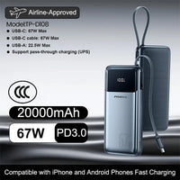 PISEN 240W Power Bank With Fast Charging Cable 27000mAh Portable PD3.1 CCC Powerbank for Laptop Notebook iPhone External Battery 67W 20000mAh Grey PISEN 240W Power Bank With Fast Charging Cable 27000mAh Portable PD3.1 CCC Powerbank for Laptop Notebook iPhone External Battery - shop_name