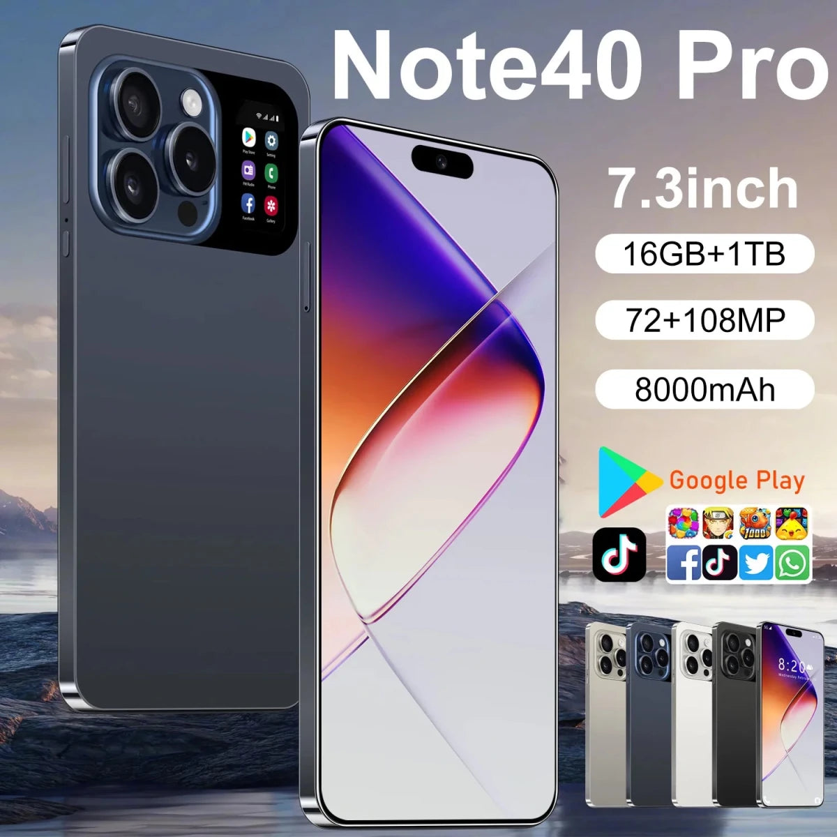 Popular Note40 Pro Android System Smartphone HD Screen 16G+1TB 4000mAh Face Unlock Quality Phones French German Spanish English Blue Popular Note40 Pro Android System Smartphone HD Screen 16G+1TB 4000mAh Face Unlock Quality Phones French German Spanish English - shop_name