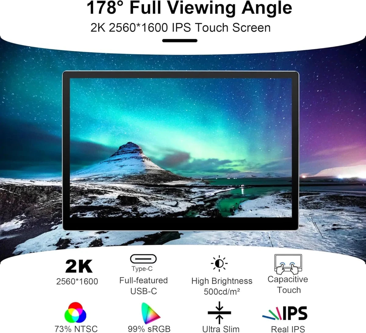 Portable Monitor 9 inch 2K 2560*1600 IPS Touch Screen 73% NTSC USB C HDMI Computer Laptop LCD Monitor for MacBook Phone Xbox PS5 Portable Monitor 9 inch 2K 2560*1600 IPS Touch Screen 73% NTSC USB C HDMI Computer Laptop LCD Monitor for MacBook Phone Xbox PS5 - shop_name