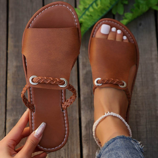 Pure Color Woven Simple Daily Beach Slippers - Update Avenue 
