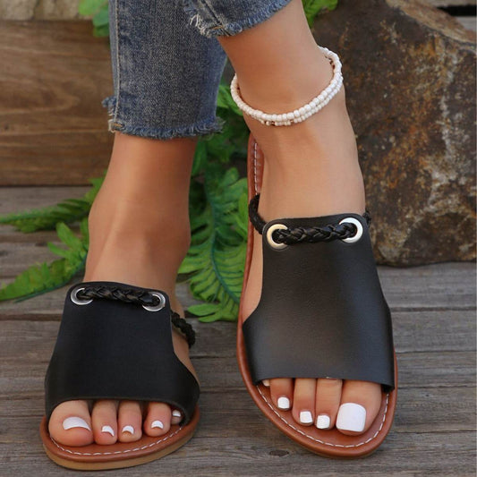 Pure Color Woven Simple Daily Beach Slippers - Update Avenue 