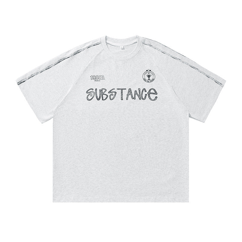 Retro Contrast Color Hand Painted Letter Print Short - sleeve White And Gray Retro Contrast Color Hand Painted Letter Print Short - sleeve - shop_name