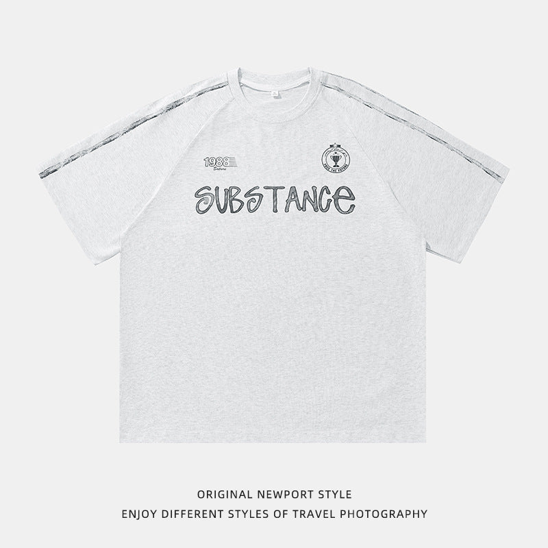 Retro Contrast Color Hand Painted Letter Print Short - sleeve White And Gray Retro Contrast Color Hand Painted Letter Print Short - sleeve - shop_name