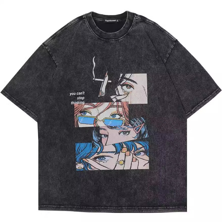 Retro Cotton - padded Clothes T-shirt Street Hip Hop Casual Short Sleeve Men Clothing Top 56WashedBlack Retro Cotton - padded Clothes T-shirt Street Hip Hop Casual Short Sleeve Men Clothing Top - shop_name