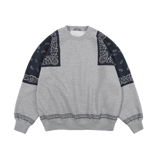 Retro Paisley Stitching Fleece-lined Crew Neck Sweater - Update Avenue 