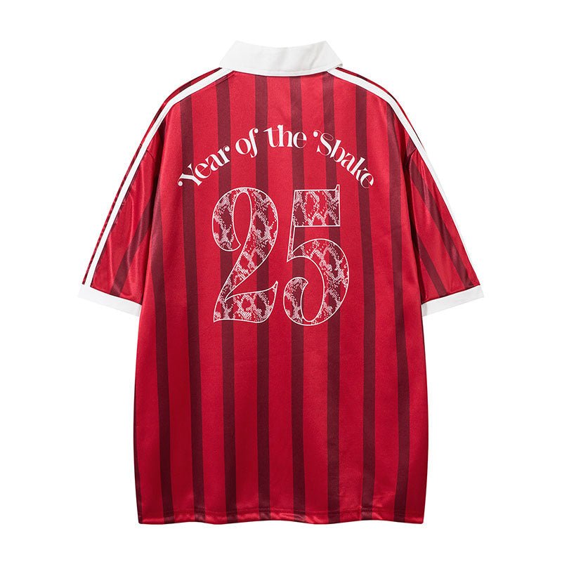 Retro Sports Digital Striped Polo Shirt Loose Lapels Short Sleeve T-shirt Red Retro Sports Digital Striped Polo Shirt Loose Lapels Short Sleeve T-shirt - shop_name