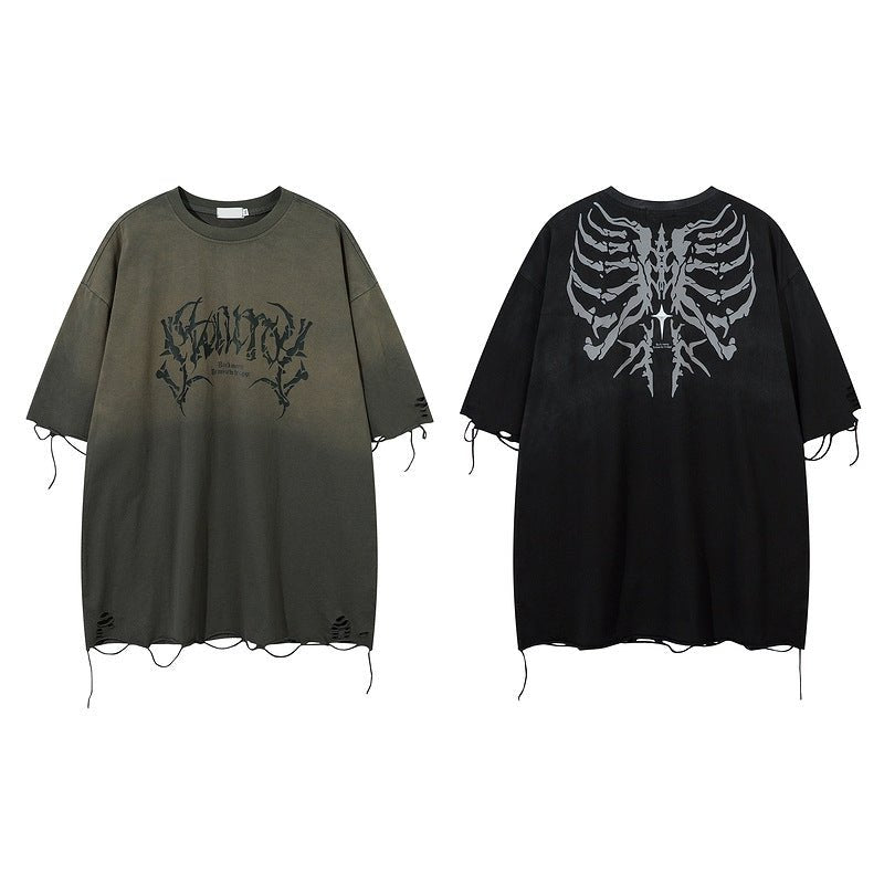 Retro Tattered Jeans Summer Loose Personality Half Sleeve Black Retro Tattered Jeans Summer Loose Personality Half Sleeve - shop_name