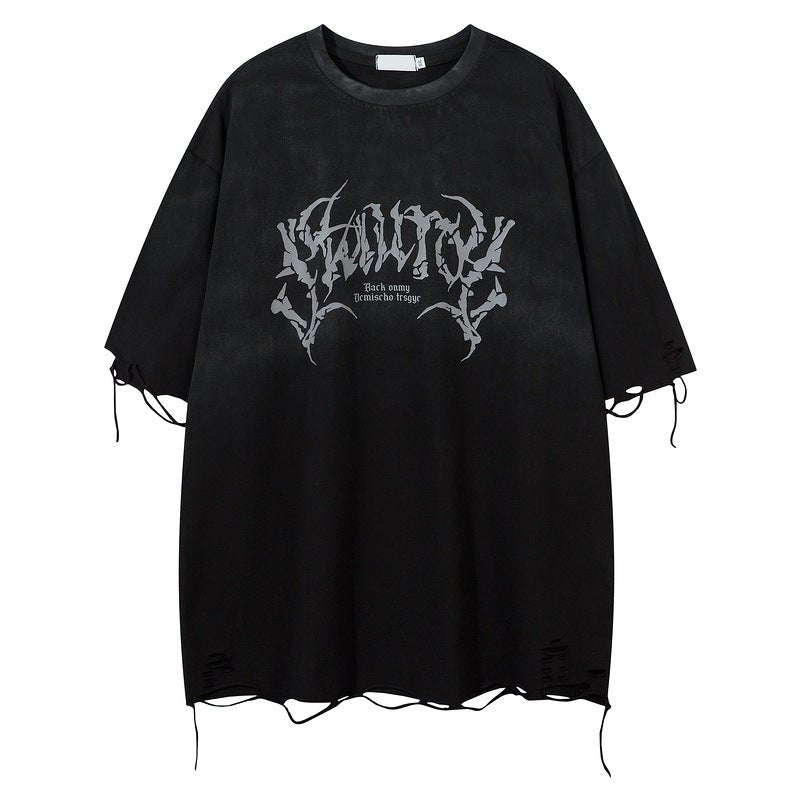 Retro Tattered Jeans Summer Loose Personality Half Sleeve Black Retro Tattered Jeans Summer Loose Personality Half Sleeve - shop_name