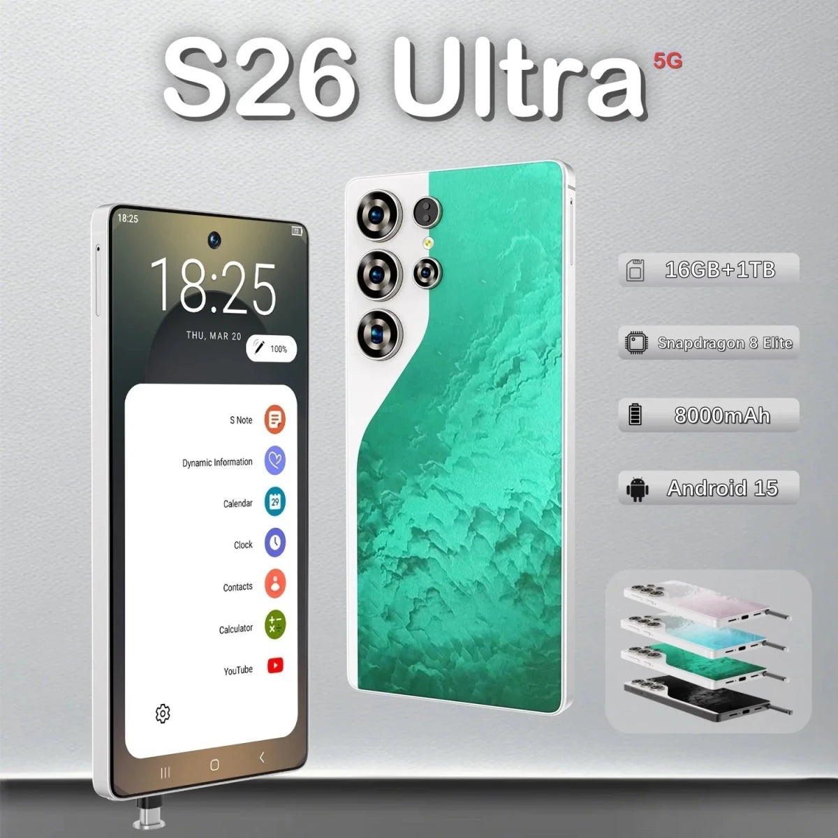 S26 Ultra5G MTK Octa Core LTE Dual Sim Business Smart Phone HD OLED 90Hz Display 108MP Rear Camera Android 15 8000mAh 512GB 5G Green S26 Ultra5G MTK Octa Core LTE Dual Sim Business Smart Phone HD OLED 90Hz Display 108MP Rear Camera Android 15 8000mAh 512GB 5G - shop_name