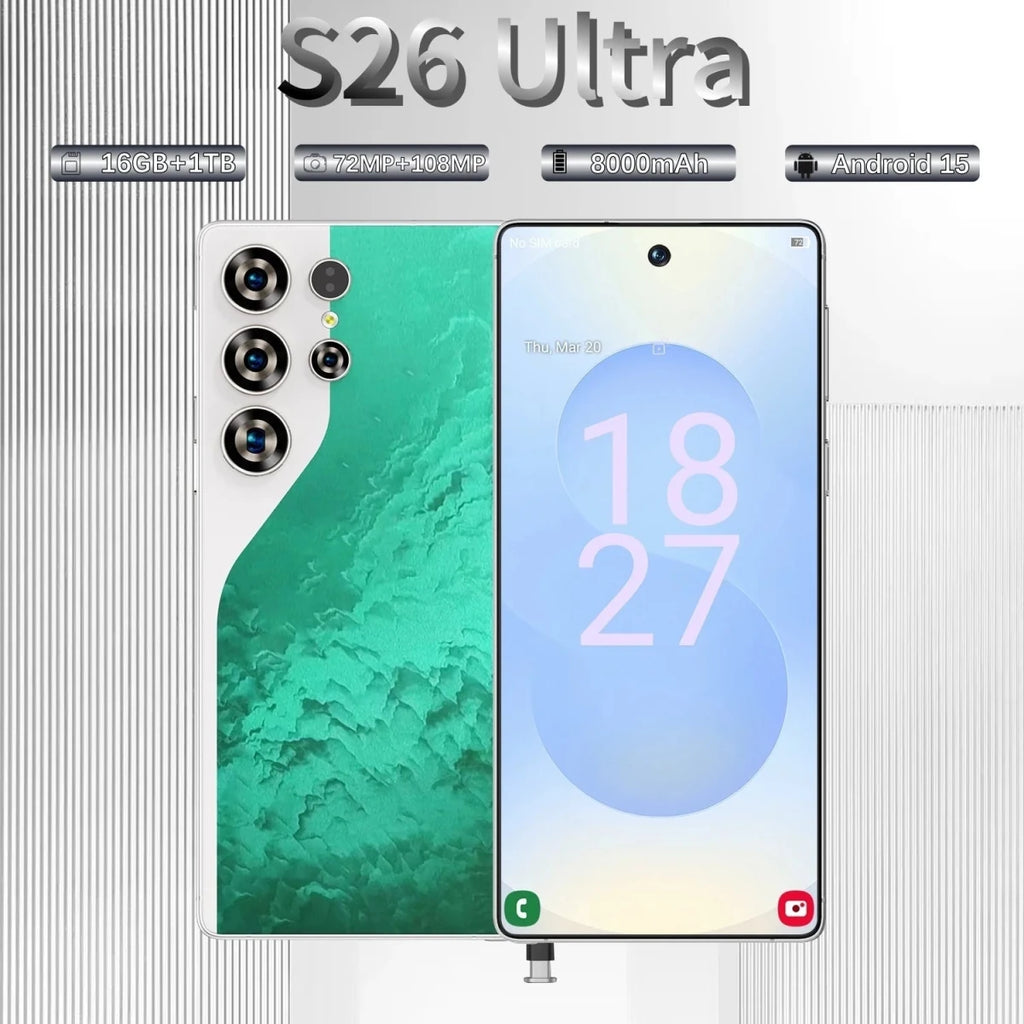 S26 Ultra5G MTK Octa Core LTE Dual Sim Business Smart Phone HD OLED 90Hz Display 108MP Rear Camera Android 15 8000mAh 512GB 5G Green S26 Ultra5G MTK Octa Core LTE Dual Sim Business Smart Phone HD OLED 90Hz Display 108MP Rear Camera Android 15 8000mAh 512GB 5G - shop_name