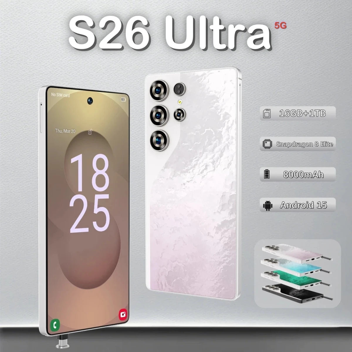 S26 Ultra5G MTK Octa Core LTE Dual Sim Business Smart Phone HD OLED 90Hz Display 108MP Rear Camera Android 15 8000mAh 512GB 5G Pink S26 Ultra5G MTK Octa Core LTE Dual Sim Business Smart Phone HD OLED 90Hz Display 108MP Rear Camera Android 15 8000mAh 512GB 5G - shop_name