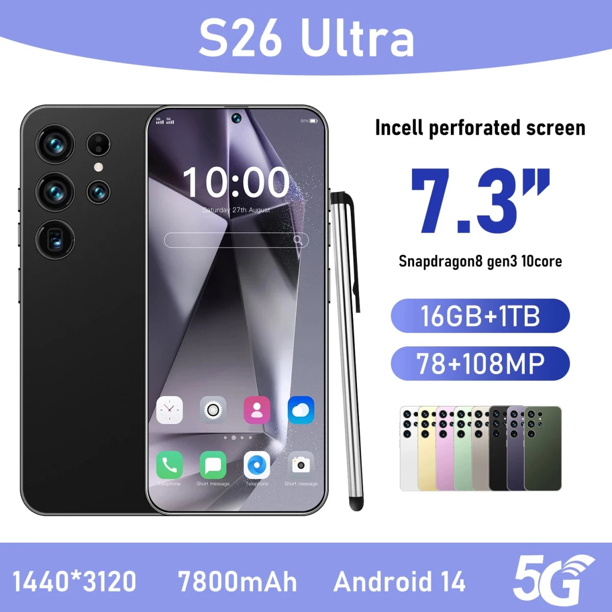 S26Ultra Smart Phone 5G Dual Core CPU 128GB ROM Dual SIM 2K Resolution Screen 16GB RAM English Operating CDMA LTE Mobile Phones Black S26Ultra Smart Phone 5G Dual Core CPU 128GB ROM Dual SIM 2K Resolution Screen 16GB RAM English Operating CDMA LTE Mobile Phones - shop_name