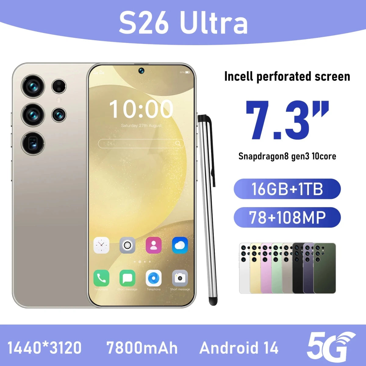 S26Ultra Smart Phone 5G Dual Core CPU 128GB ROM Dual SIM 2K Resolution Screen 16GB RAM English Operating CDMA LTE Mobile Phones Gray S26Ultra Smart Phone 5G Dual Core CPU 128GB ROM Dual SIM 2K Resolution Screen 16GB RAM English Operating CDMA LTE Mobile Phones - shop_name