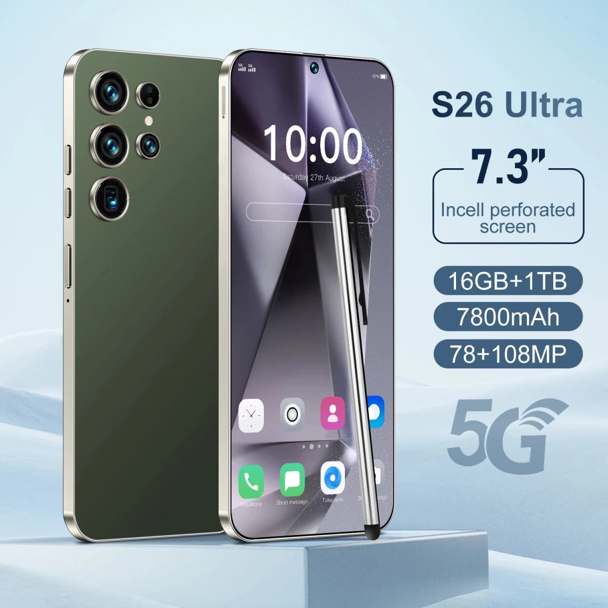 S26Ultra Smart Phone 5G Dual Core CPU 128GB ROM Dual SIM 2K Resolution Screen 16GB RAM English Operating CDMA LTE Mobile Phones army green S26Ultra Smart Phone 5G Dual Core CPU 128GB ROM Dual SIM 2K Resolution Screen 16GB RAM English Operating CDMA LTE Mobile Phones - shop_name