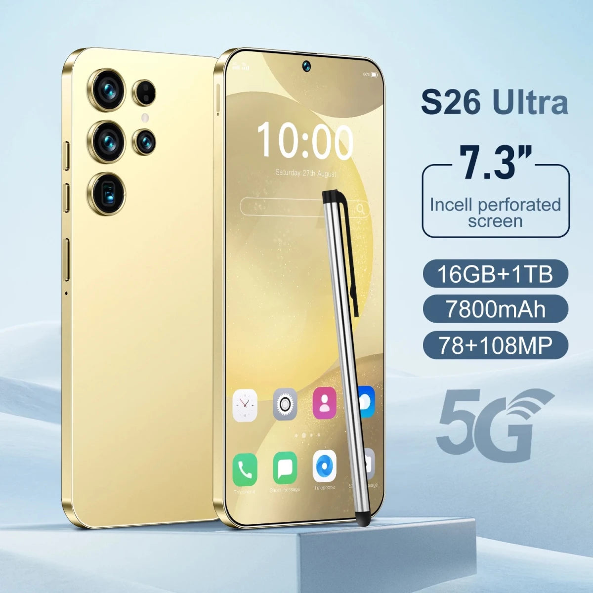 S26Ultra Smart Phone 5G Dual Core CPU 128GB ROM Dual SIM 2K Resolution Screen 16GB RAM English Operating CDMA LTE Mobile Phones Gold S26Ultra Smart Phone 5G Dual Core CPU 128GB ROM Dual SIM 2K Resolution Screen 16GB RAM English Operating CDMA LTE Mobile Phones - shop_name