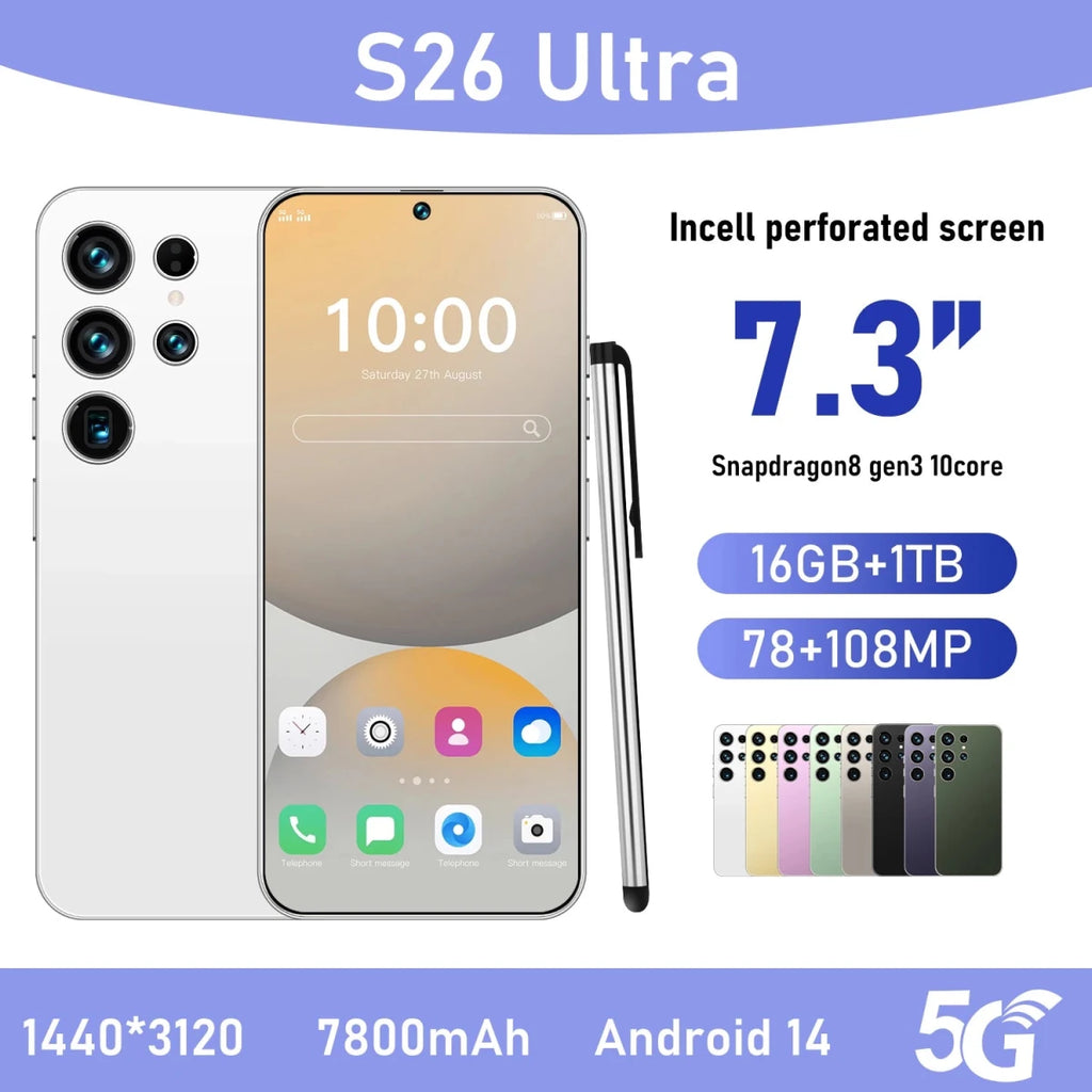 S26Ultra Smart Phone 5G Dual Core CPU 128GB ROM Dual SIM 2K Resolution Screen 16GB RAM English Operating CDMA LTE Mobile Phones Black S26Ultra Smart Phone 5G Dual Core CPU 128GB ROM Dual SIM 2K Resolution Screen 16GB RAM English Operating CDMA LTE Mobile Phones - shop_name