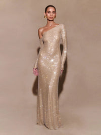 Sexy Diagonal Collar Sparkly Diamonds Long Dress Women Long Sleeves Shiny Rhinestones Slim Dresses Evening Party Cokctail Gowns Champagne Sexy Diagonal Collar Sparkly Diamonds Long Dress Women Long Sleeves Shiny Rhinestones Slim Dresses Evening Party Cokctail Gowns - shop_name
