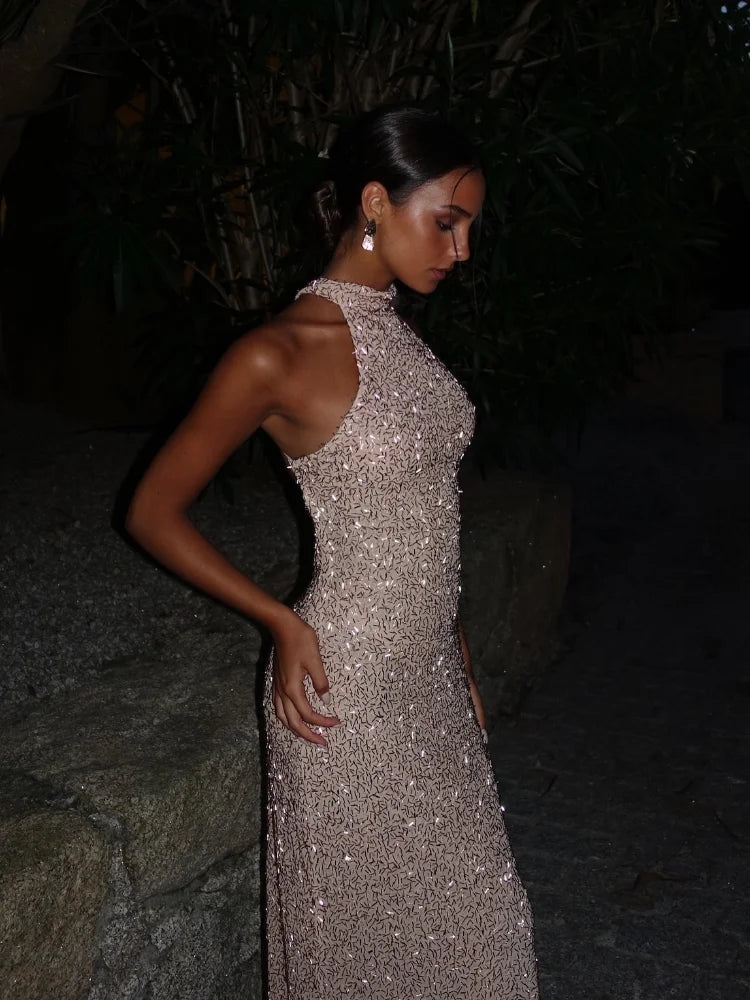 Sexy Sequin Backless Halter Dress Women Chic Sleeveless Off - shoulder Waist Cinching Slim Maxi Dresses Lady Evening Party Gowns 02 black Sexy Sequin Backless Halter Dress Women Chic Sleeveless Off - shoulder Waist Cinching Slim Maxi Dresses Lady Evening Party Gowns - shop_name