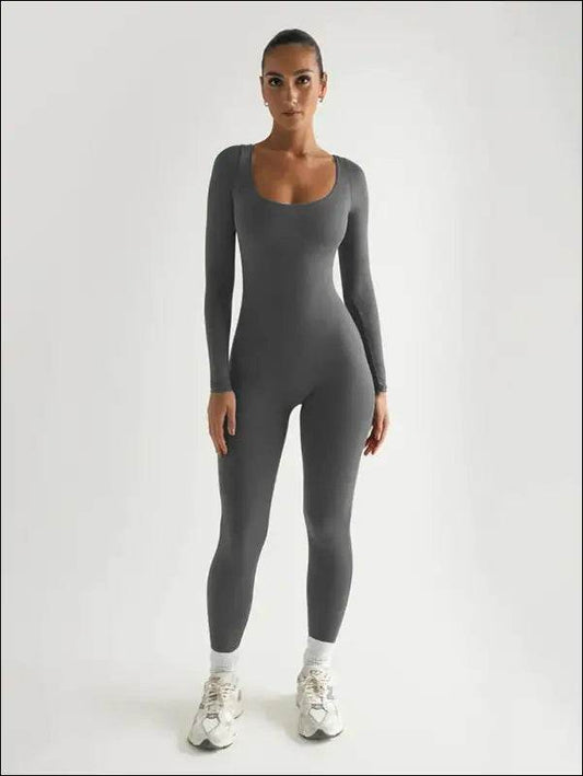 Sibybo Yoga Jumpsuit Women Basics Long-sleeved Jumpsuits Lady Fitness Exercise Workout Rompers Femme Casual Skinny Overalls - Update Avenue 