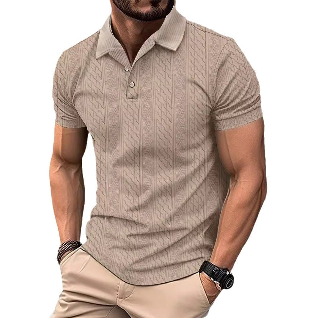 Simple Fashion Solid Color Polo Collar Men's Button Jacquard Short Sleeve Black Simple Fashion Solid Color Polo Collar Men's Button Jacquard Short Sleeve - shop_name