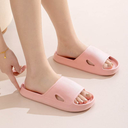 Solid Color Thick Bottom Home Slippers Summer Non-slip Floor Bathroom Slipper Women Men Couples Shoes - Update Avenue 