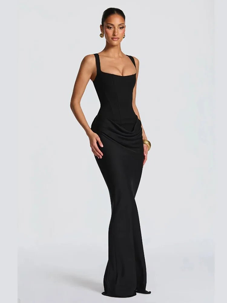 Solid Pleated Sling Dress Women Square Neck Sleeveless Off - shoulder Waist Cinching Slim Dresses Lady Evening Party Gowns 2025 Black Solid Pleated Sling Dress Women Square Neck Sleeveless Off - shoulder Waist Cinching Slim Dresses Lady Evening Party Gowns 2025 - shop_name