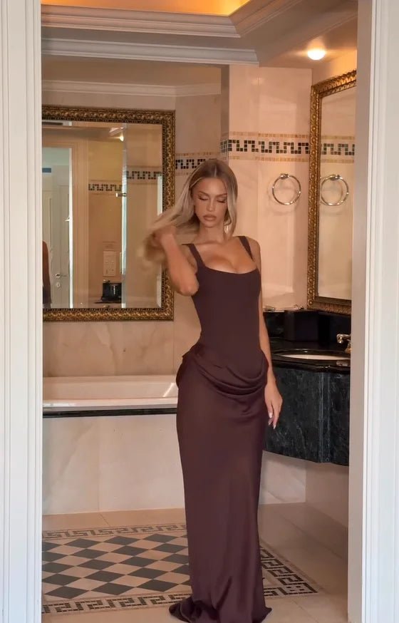 Solid Pleated Sling Dress Women Square Neck Sleeveless Off - shoulder Waist Cinching Slim Dresses Lady Evening Party Gowns 2025 Blue Solid Pleated Sling Dress Women Square Neck Sleeveless Off - shoulder Waist Cinching Slim Dresses Lady Evening Party Gowns 2025 - shop_name