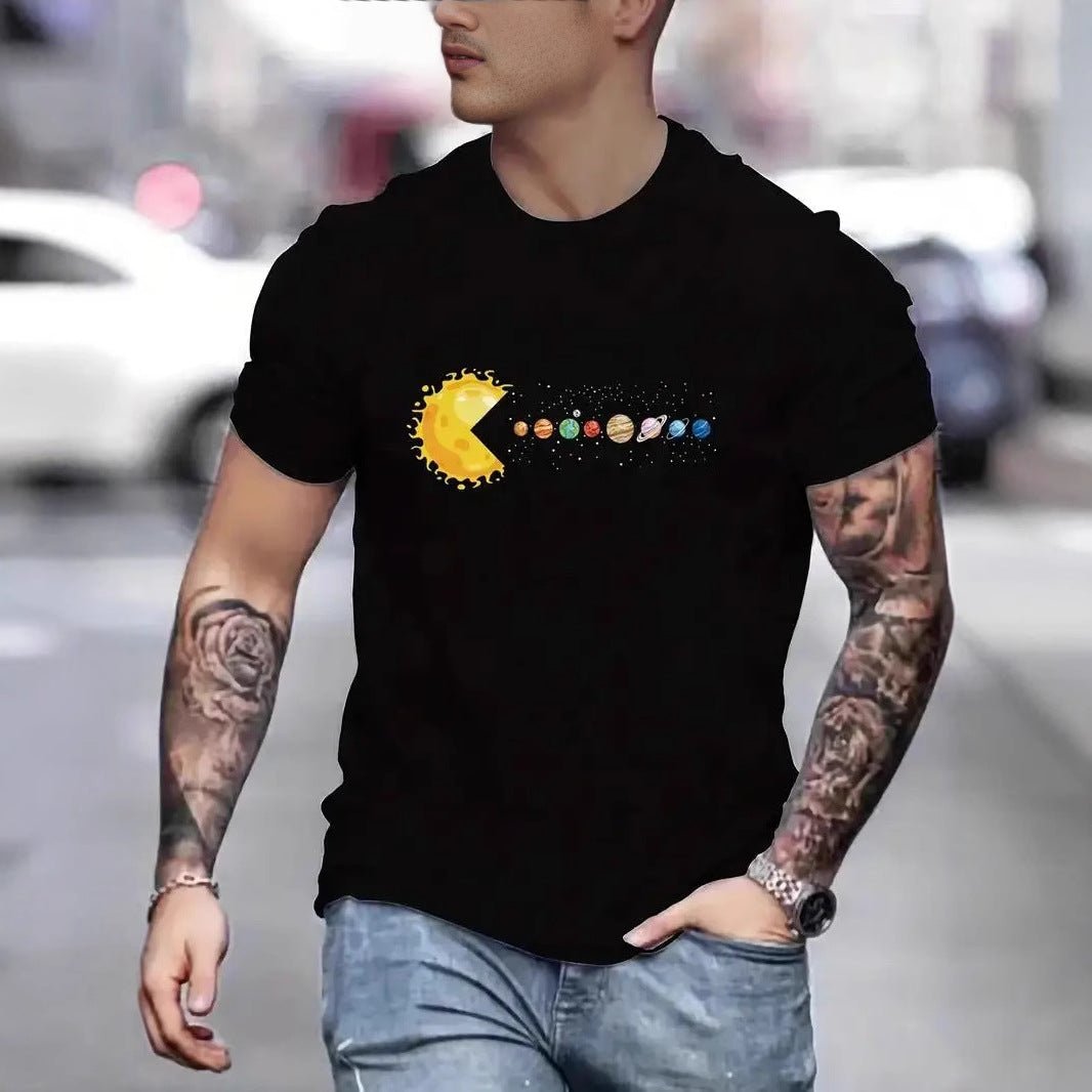 Sun Eating Planet Trendy Loose Round Neck Men's Short Sleeve Black KCAT209 Sun Eating Planet Trendy Loose Round Neck Men's Short Sleeve - shop_name