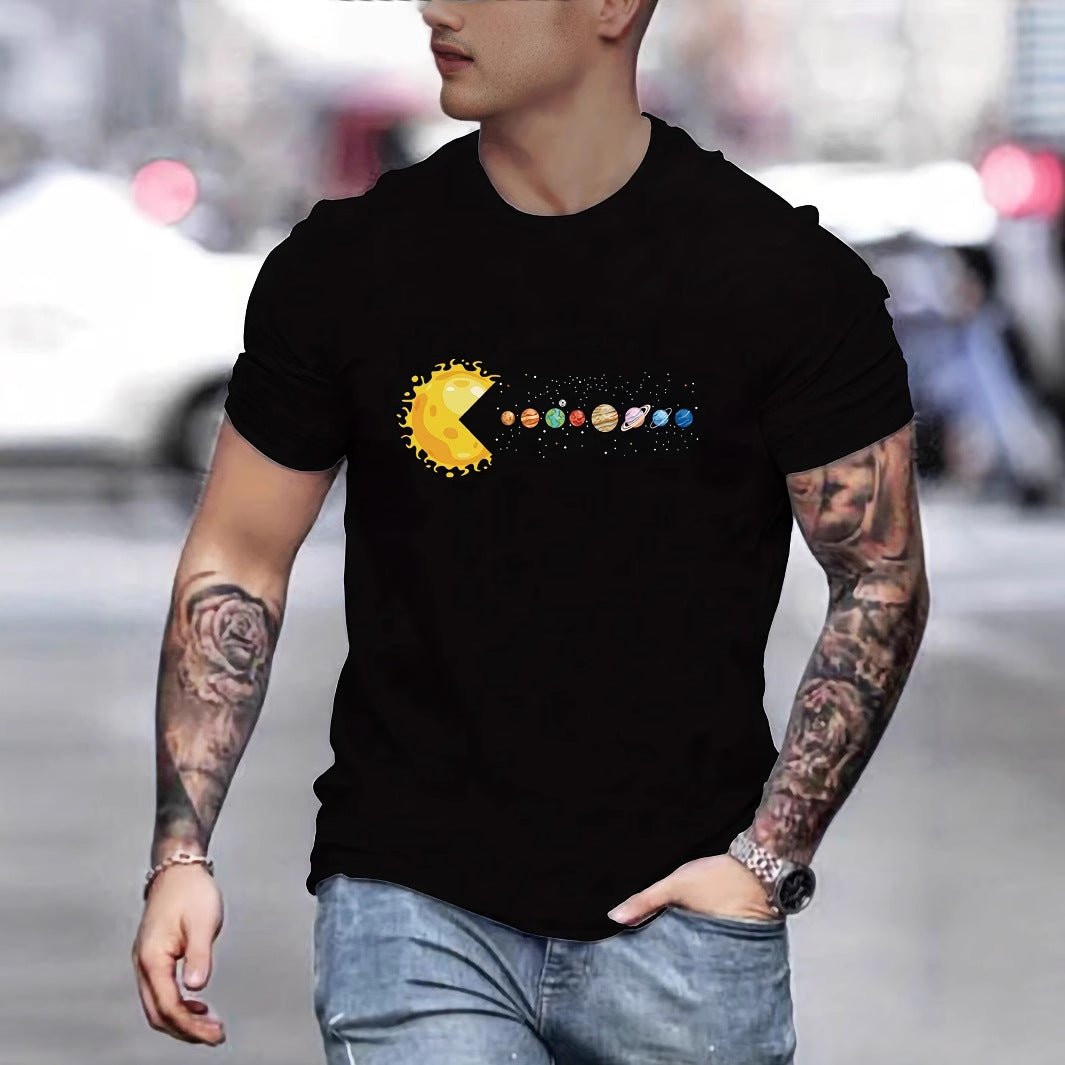 Sun Eating Planet Trendy Loose Round Neck Men's Short Sleeve Black KCAT209 Sun Eating Planet Trendy Loose Round Neck Men's Short Sleeve - shop_name