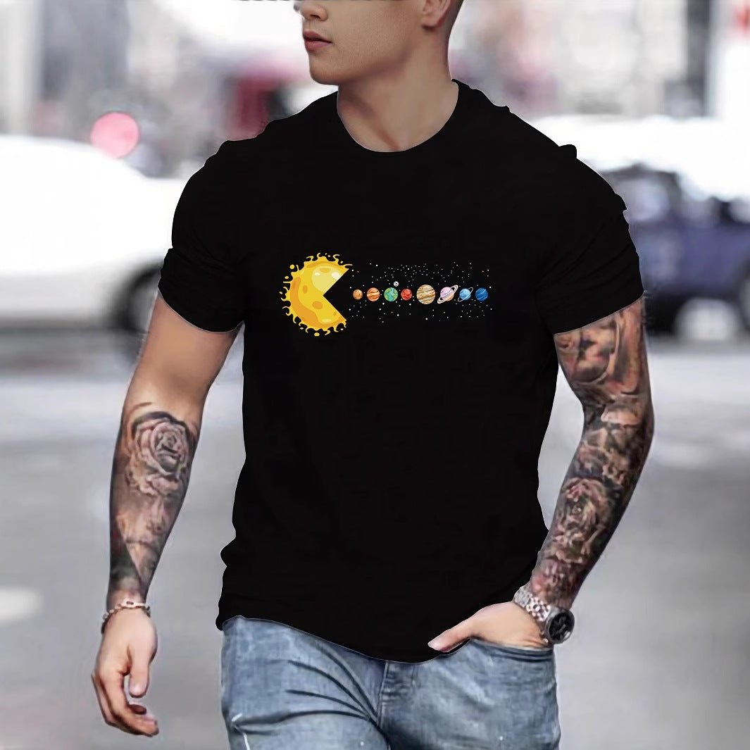 Sun Eating Planet Trendy Loose Round Neck Men's Short Sleeve 220g Pure Cotton Black KCAT209 Sun Eating Planet Trendy Loose Round Neck Men's Short Sleeve - shop_name