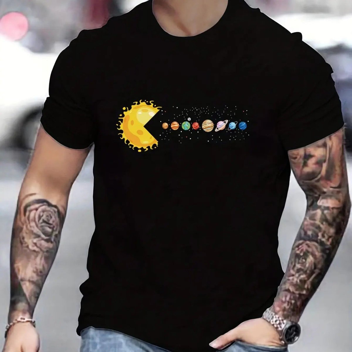 Sun Eating Planet Trendy Loose Round Neck Men's Short Sleeve Black KCAT209 Sun Eating Planet Trendy Loose Round Neck Men's Short Sleeve - shop_name