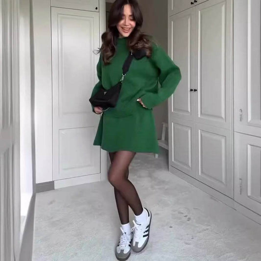 Sweater Skirt Sets For Women 2 Pieces Knit Casual Versatile Long Sleeve Pullover Elegant Solid High Waist Mini Skirt Outfit - Update Avenue 