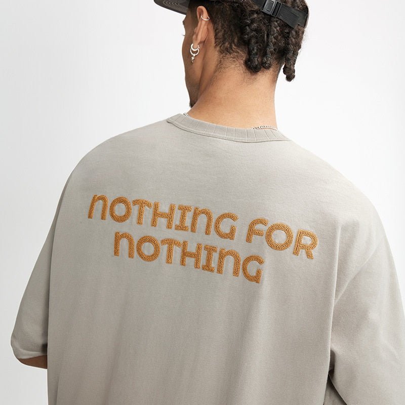 Thread Collar Embroidered T-shirt Retro Heavy Pit Short Sleeve Gray Blue Thread Collar Embroidered T-shirt Retro Heavy Pit Short Sleeve - shop_name