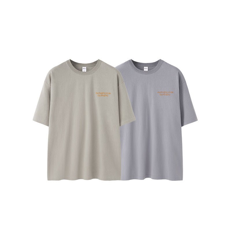 Thread Collar Embroidered T-shirt Retro Heavy Pit Short Sleeve Gray Blue Thread Collar Embroidered T-shirt Retro Heavy Pit Short Sleeve - shop_name