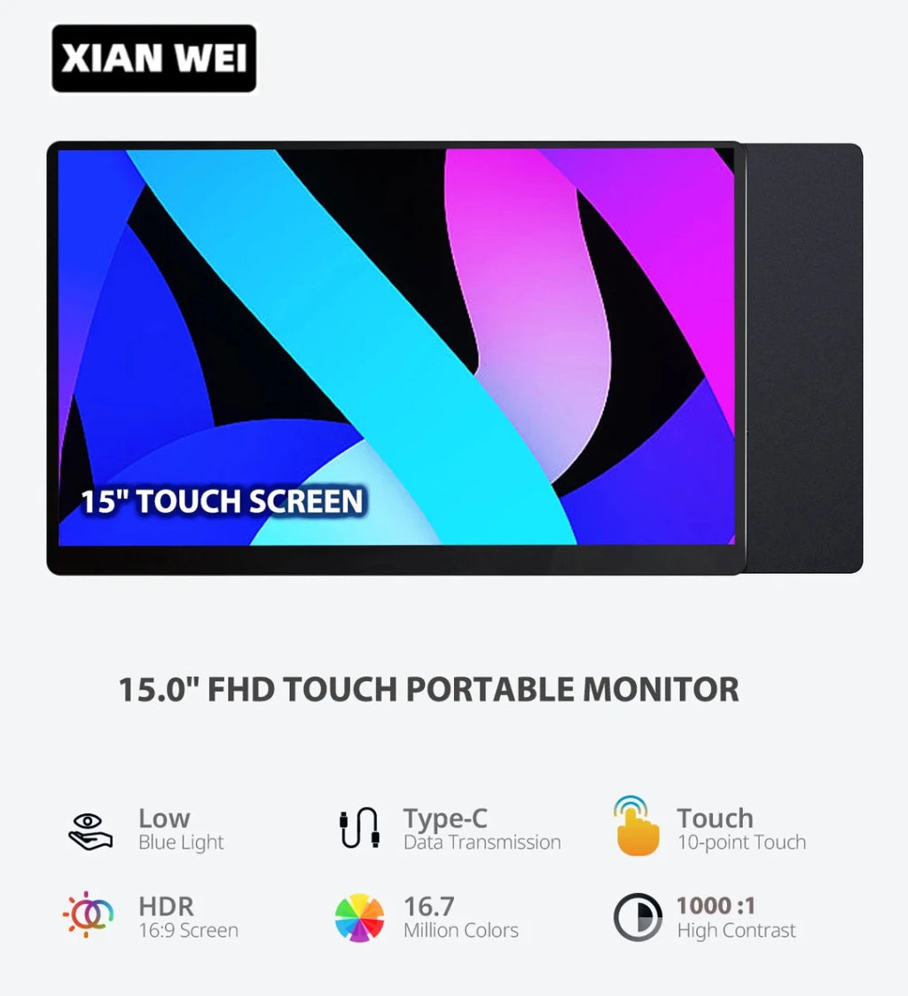Touchscreen 15" Portable Monitor Full HD Office Aluminum Alloy Second External IPS display For Laptop XBox PS4/5 Switch Phone PC China Mainland Touchscreen 15" Portable Monitor Full HD Office Aluminum Alloy Second External IPS display For Laptop XBox PS4/5 Switch Phone PC - shop_name