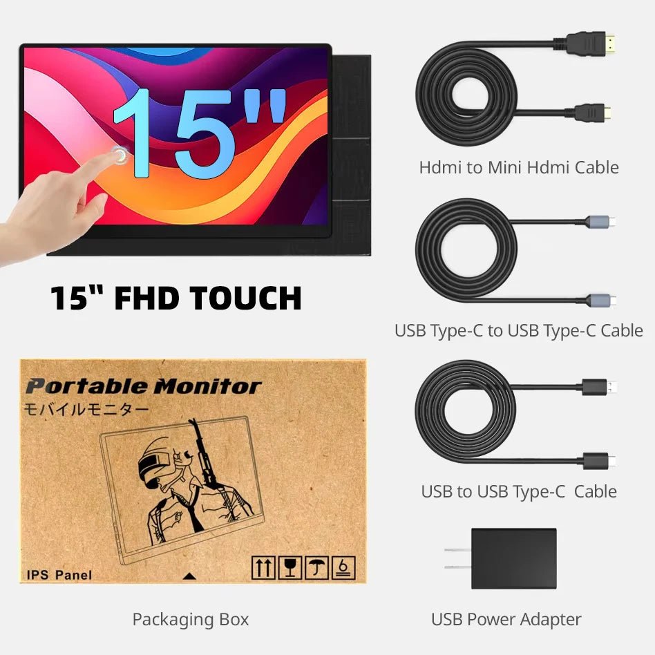 Touchscreen 15" Portable Monitor Full HD Office Aluminum Alloy Second External IPS display For Laptop XBox PS4/5 Switch Phone PC China Mainland Touchscreen 15" Portable Monitor Full HD Office Aluminum Alloy Second External IPS display For Laptop XBox PS4/5 Switch Phone PC - shop_name