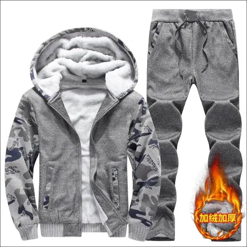 UETEEY Winter Tracksuit Men Sets Fleece Thicken Warm Cardigan Hoodies Pants Man Sport Running Hooded Jacket Male