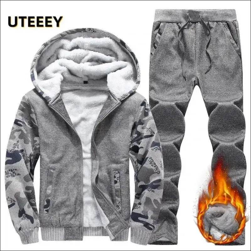 UETEEY Winter Tracksuit Men Sets Fleece Thicken Warm Cardigan Hoodies Pants Man Sport Running Hooded Jacket Male