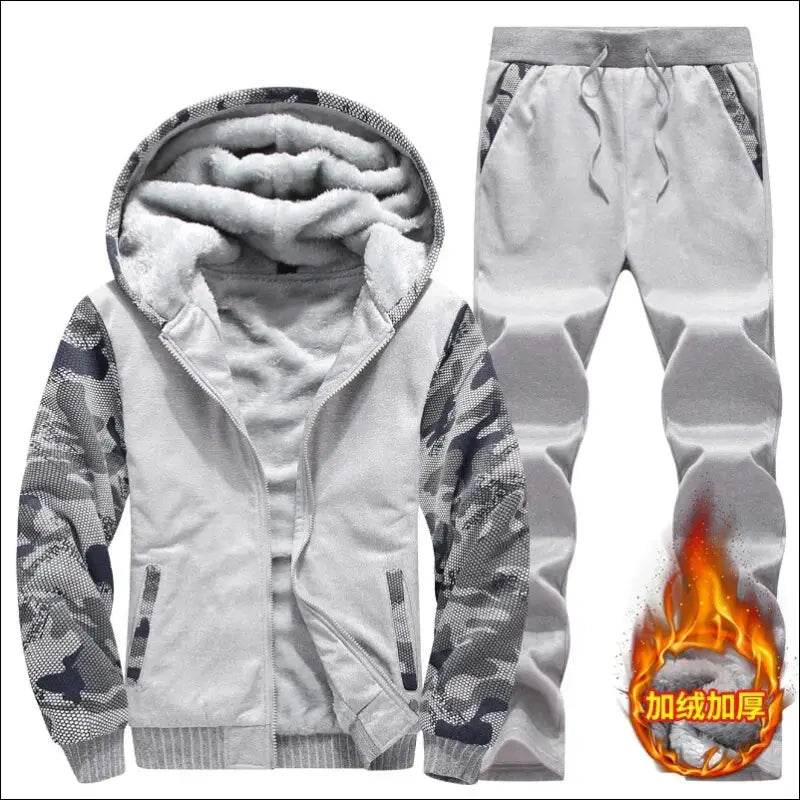 UETEEY Winter Tracksuit Men Sets Fleece Thicken Warm Cardigan Hoodies Pants Man Sport Running Hooded Jacket Male