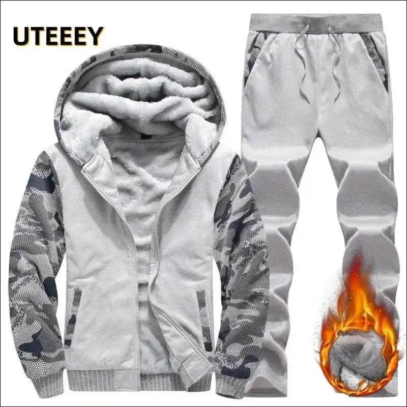 UETEEY Winter Tracksuit Men Sets Fleece Thicken Warm Cardigan Hoodies Pants Man Sport Running Hooded Jacket Male