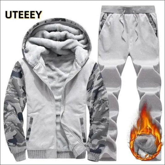 UETEEY Winter Tracksuit Men Sets Fleece Thicken Warm Cardigan Hoodies Pants Man Sport Running Hooded Jacket Male Sportswear 2024 - Update Avenue 