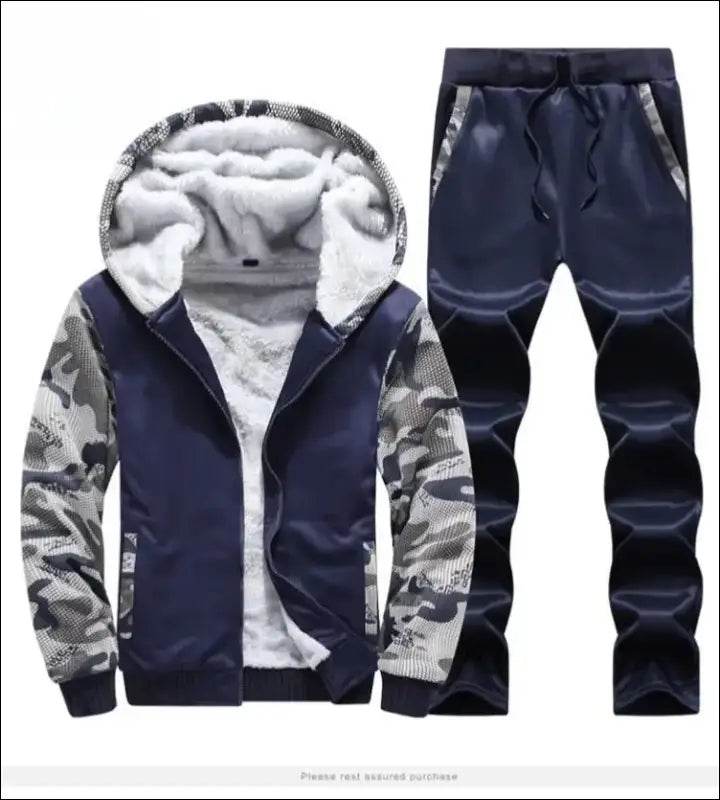 UETEEY Winter Tracksuit Men Sets Fleece Thicken Warm Cardigan Hoodies Pants Man Sport Running Hooded Jacket Male