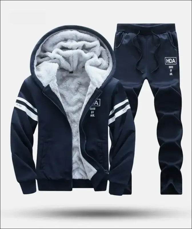 UETEEY Winter Tracksuit Men Sets Fleece Thicken Warm Cardigan Hoodies Pants Man Sport Running Hooded Jacket Male